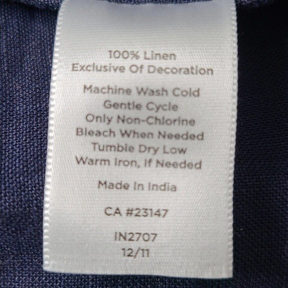 Talbots Women's SZ L 100% Linen Blouse/Top Navy-Blue Embellished Neckline & Cuff - Picture 11 of 11